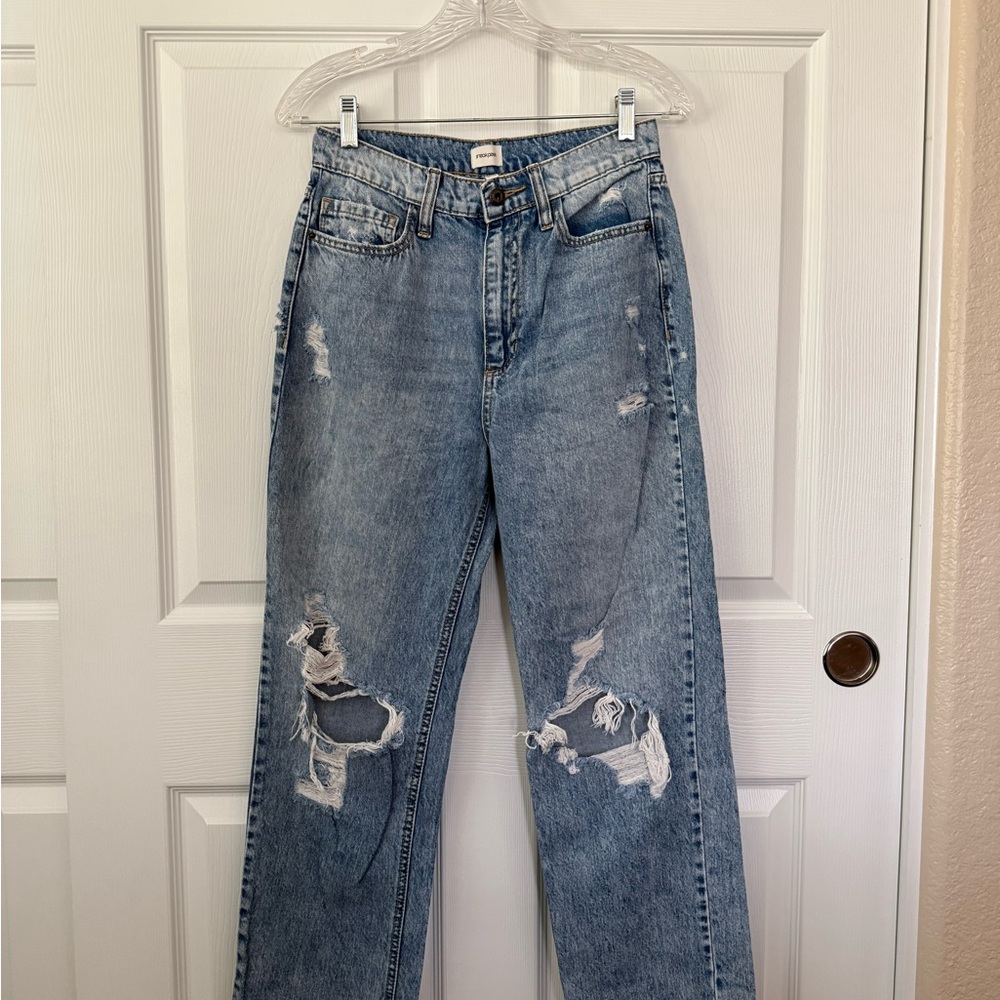 Sneak Peek Light Blue Distressed Straight Leg Jeans